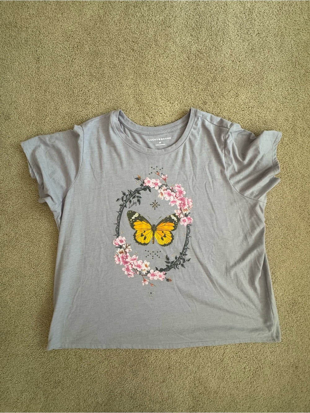 Lucky Brand Tee with Butterfly & Floral Print